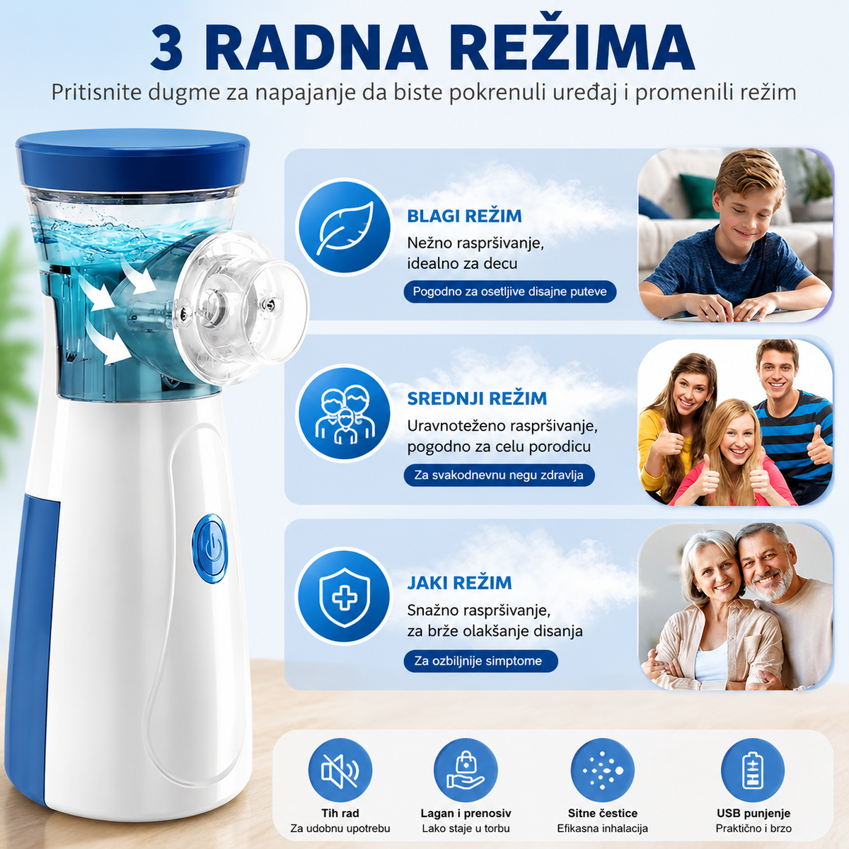 Prenosivi Inhalator za Decu i Odrasle – Tih Rad i 3 Brzine